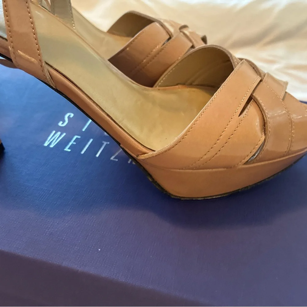 Stuart Weitzman Nude Patent Leather Strappy Heels
